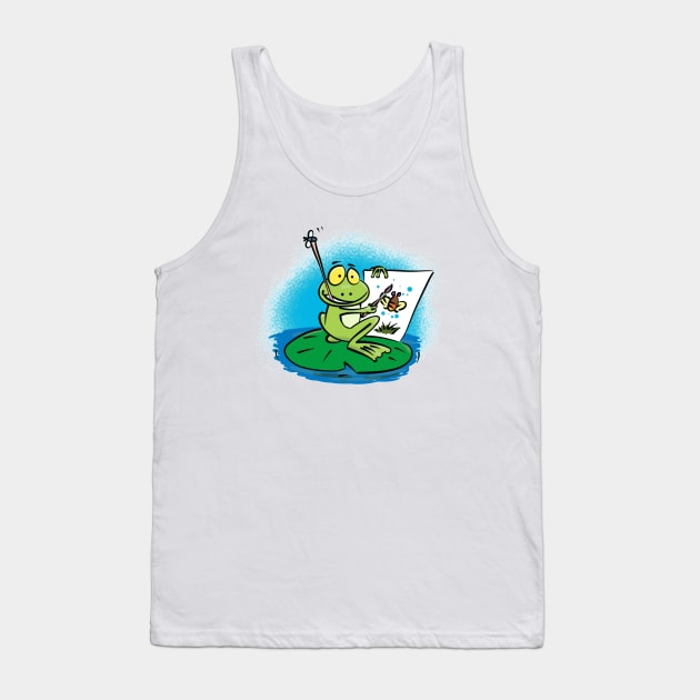 Cute funny green frog cartoon illustration Tank Top by FrogFactory